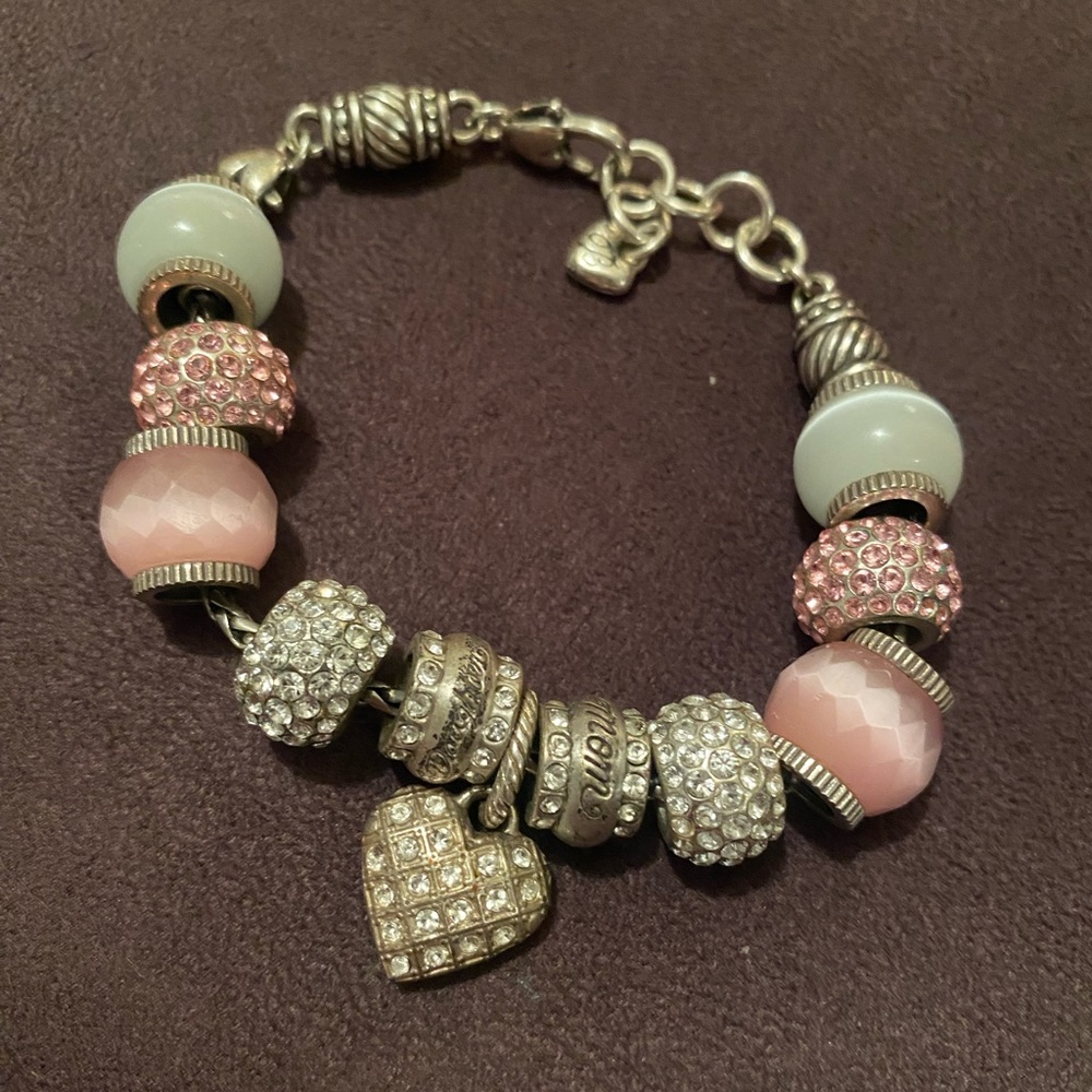 Brighton pink and silver bracelet with hand picked charm beads.